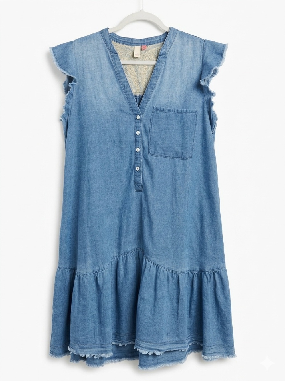 Pilcro Light Blue Denim V-Neck Ruffle-Hem Casual Dress-